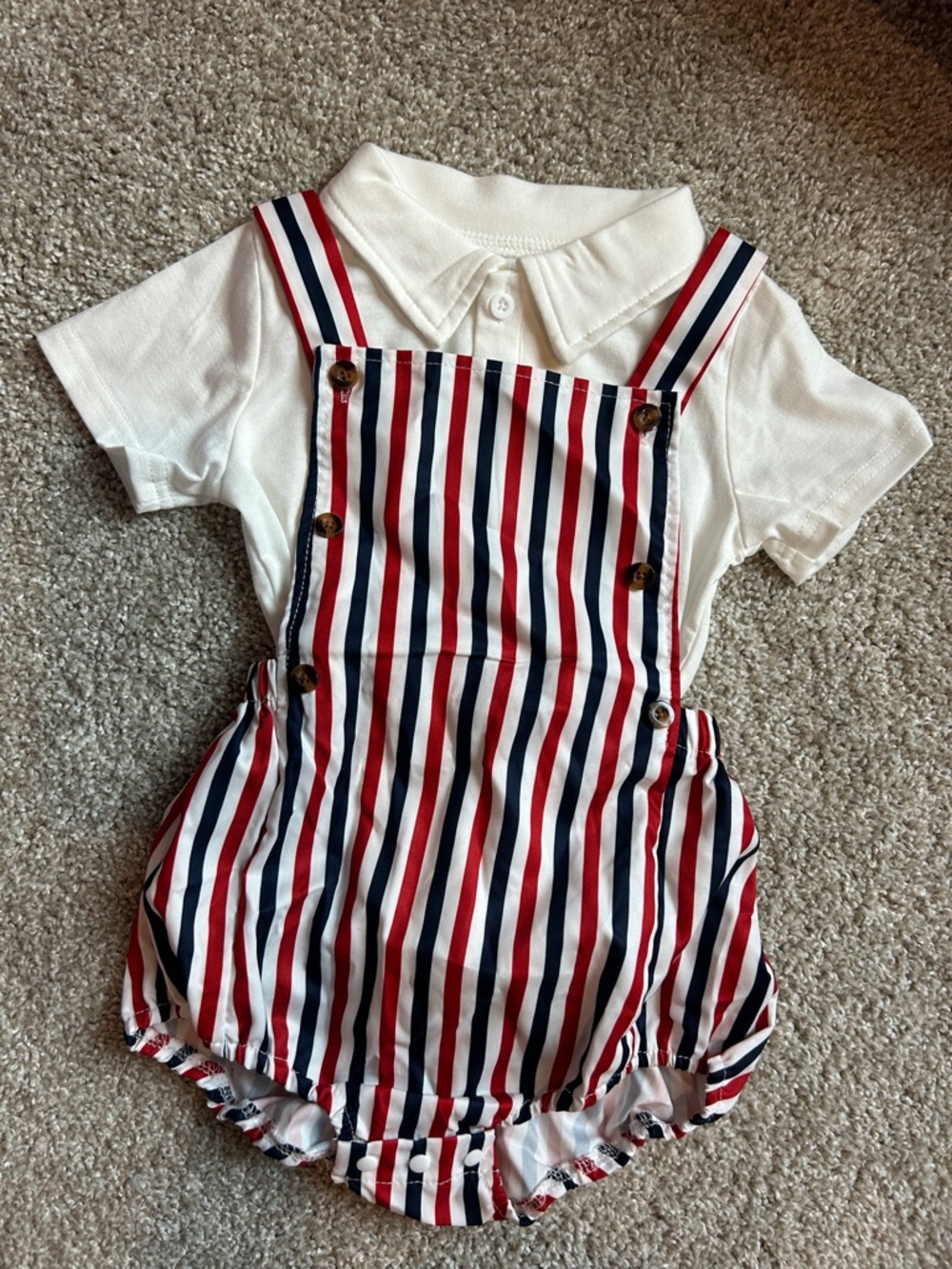 Striped Red Navy White Baby Romper with Polo Collar